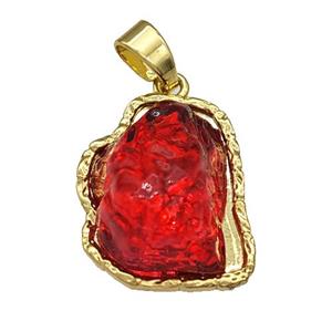 Copper Pendant Pave Acrylic Red Mountain Gold Plated, approx 16-20mm