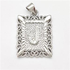Copper Letter-J Pendant Frame Platinum Plated, approx 18-21mm