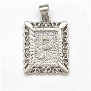 Copper Letter-P Pendant Frame Platinum Plated, approx 18-21mm