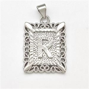 Copper Letter-R Pendant Frame Platinum Plated, approx 18-21mm