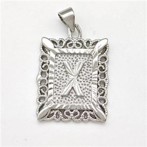 Copper Letter-X Pendant Frame Platinum Plated, approx 18-21mm