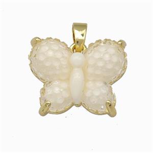 White Resin Butterfly Pendant Gold Plated, approx 13-17mm