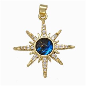 Copper Northstar Pendant Pave Zirconia Gold Plated, approx 22mm