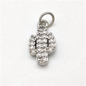 Cactus Charms Copper Pendant Pave Zirconia Platinum Plated, approx 8-13mm