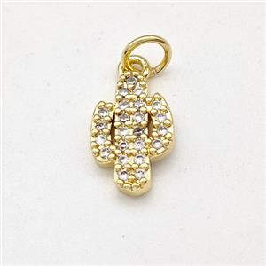 Cactus Charms Copper Pendant Pave Zirconia Gold Plated, approx 8-13mm