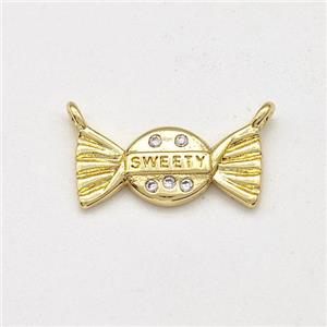 Sweety Candy Charms Copper Pendant Micro Pave Zirconia 2loops Gold Plated, approx 6-15mm