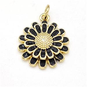 Copper Sunflower Pendant Black Enamel Gold Plated, approx 16mm