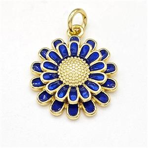 Copper Sunflower Pendant Blue Enamel Gold Plated, approx 16mm