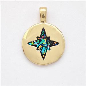 Copper Northstar Pendant Pave Fire Opal 18K Gold Plated, approx 14mm