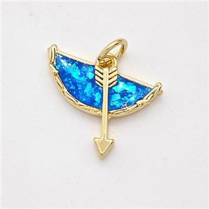 Bow And Arrow Charms Copper Pendant Pave Blue Fire Opal 18K Gold Plated, approx 15-16mm