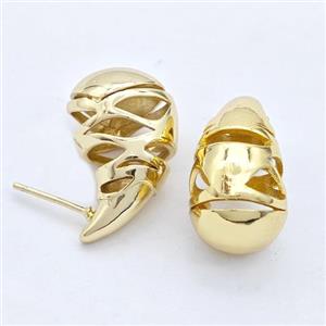 Copper Teardrop Stud Earrings Hollow Gold Plated, approx 12-25mm
