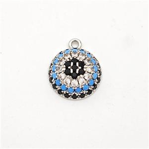 Copper Circle Pendant Micro Pave Zirconia Flower Platinum Plated, approx 12mm