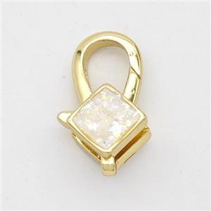Copper Lobster Clasp Pave Fire Opal Square 18K Gold Plated, approx 8mm, 8-18mm