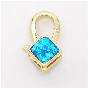 Copper Lobster Clasp Pave Fire Opal Square 18K Gold Plated, approx 8mm, 8-18mm