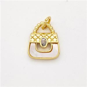 Handbag Charms Copper Pendant Pave Shell Zirconia 18K Gold Plated, approx 11mm