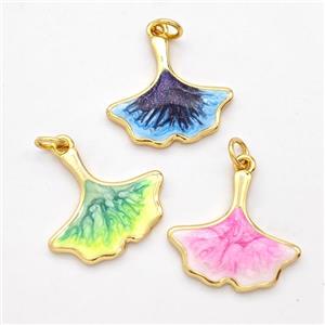 Copper Ginkgo-Leaf Pendant Painted 18K Gold Plated Mixed, approx 18-20mm