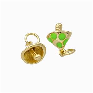 Copper Mushroom Pendant Green Enamel Gold Plated, approx 8-10mm