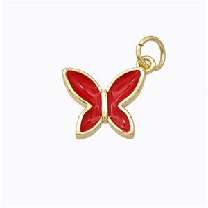 Copper Butterfly Pendant Red Enamel Gold Plated, approx 10-11mm