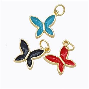 Copper Butterfly Pendant Enamel Gold Plated Mixed, approx 10-11mm