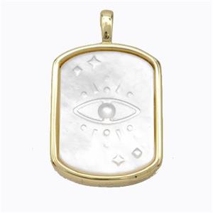 Copper Rectangle Pendant Pave Shell Eye Gold Plated, approx 15-20mm