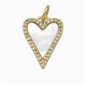 Copper Heart Pendant Pave Shell Zirconia Gold Plated, approx 14-18mm
