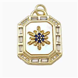 Copper Octagon Pendant Pave Shell Zirconia Gold Plated, approx 17-20mm