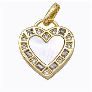 Copper Heart Pendant Pave Shell Zirconia Gold Plated, approx 20mm