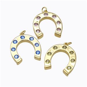 Copper Horseshoe Pendant Micropave Zirconia Gold Plated Mixed, approx 22-25mm