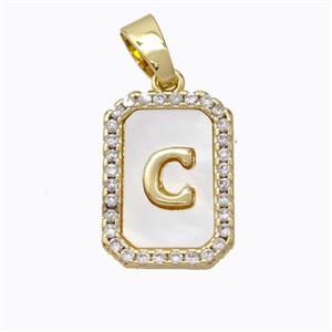 Copper Letter-C Pendant Pave Shell Zirconia Gold Plated, approx 12-16mm