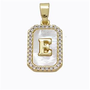 Copper Letter-E Pendant Pave Shell Zirconia Gold Plated, approx 12-16mm
