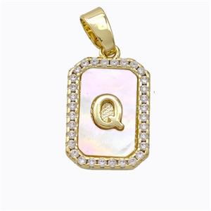 Copper Letter-Q Pendant Pave Shell Zirconia Gold Plated, approx 12-16mm