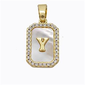 Copper Letter-Y Pendant Pave Shell Zirconia Gold Plated, approx 12-16mm