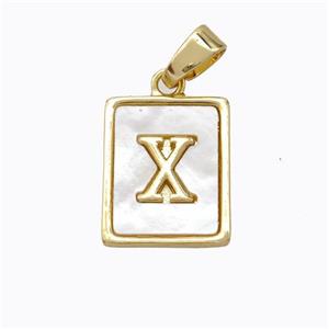 Copper Letter-X Pendant Pave Shell Gold Plated, approx 12-15mm