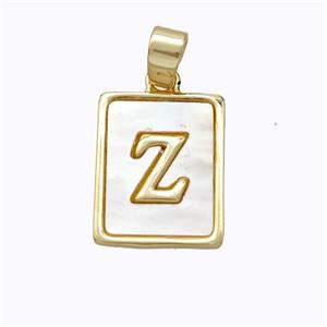 Copper Letter-Z Pendant Pave Shell Gold Plated, approx 12-15mm