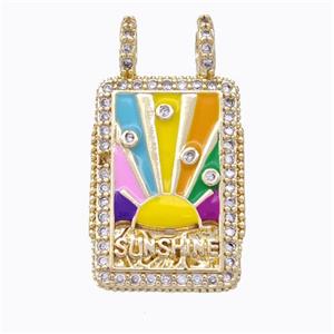 Copper Tarot Card Pendant Micropave Zirconia Sunshine Multicolor Enamel Gold Plated, approx 16-30mm