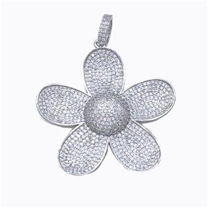 Copper Sunflower Pendant Micropave Zirconia Platinum Plated, approx 44mm