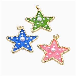 Copper Star Pendant Pave Pearlized Resin Gold Plated Mixed, approx 36mm