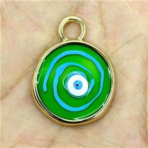 Copper Evil Eye Pendant Green Painted Gold Plated, approx 22mm