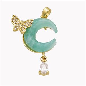 Copper Moon Pendant Pave Green Acrylic Butterfly Gold Plated, approx 4-6mm, 8-10mm, 16mm