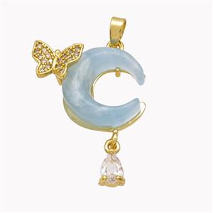 Copper Moon Pendant Pave Blue Acrylic Butterfly Gold Plated, approx 4-6mm, 8-10mm, 16mm