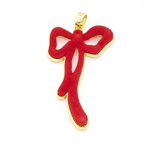 Copper Bowknot Pendant Pave Red Resin Gold Plated, approx 27-47mm