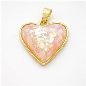 Copper Heart Pendant Pave Pink Fire Opal Gold Plated, approx 18mm