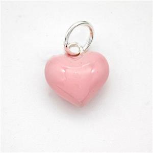 Copper Heart Pendant Pink Enamel Platinum Plated, approx 12.5mm