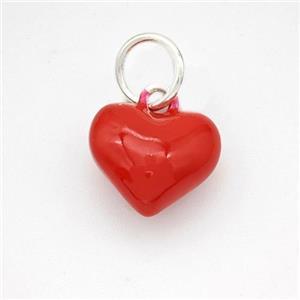 Copper Heart Pendant Red Enamel Platinum Plated, approx 12.5mm