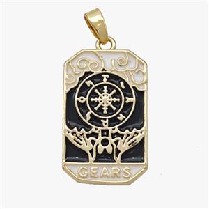 Copper Tarot Card Pendant Enamel Gears Gold Plated, approx 14-22mm