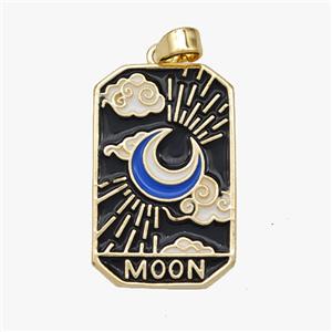 Copper Tarot Card Pendant Blue Enamel Moon Gold Plated, approx 14-22mm