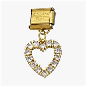 Stainless Steel Element For Module Bracelet With Copper Heart Pendant Pave Zirconia Gold Plated, approx 14.5-15mm, 9-10mm