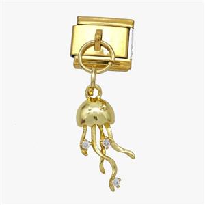 Stainless Steel Element For Module Bracelet With Copper Jellyfish Pendant Pave Zirconia Gold Plated, approx 8-15mm, 9-10mm