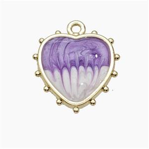 Copper Heart Pendant Purple Painted Gold Plated, approx 17mm