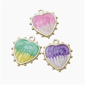 Copper Heart Pendant Painted Gold Plated Mixed Color, approx 17mm